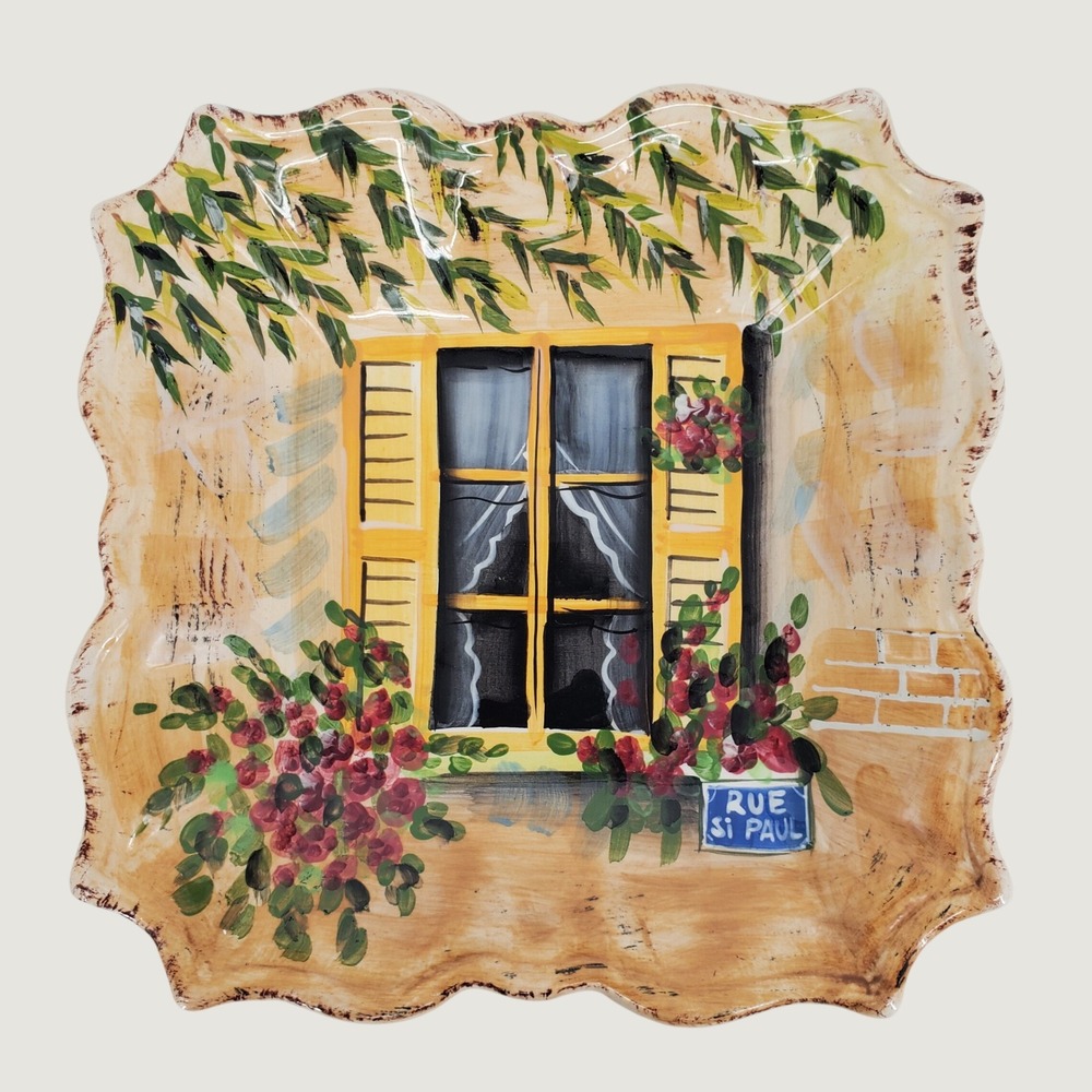 Tabletops Unlimited Rue De Paris Rue Lepic Hand Painted Square Plate 9in Yellow